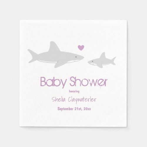 Cute Sharks Heart Purple Baby Shower Napkins
