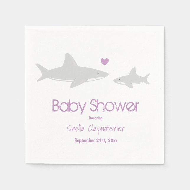 Cute Sharks Heart Purple Baby Shower Napkins (Front)