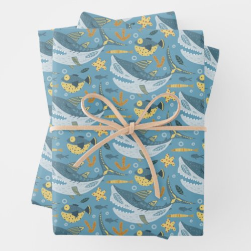 Cute Sharks Kid Birthday Boy Party Wrapping Paper Sheets