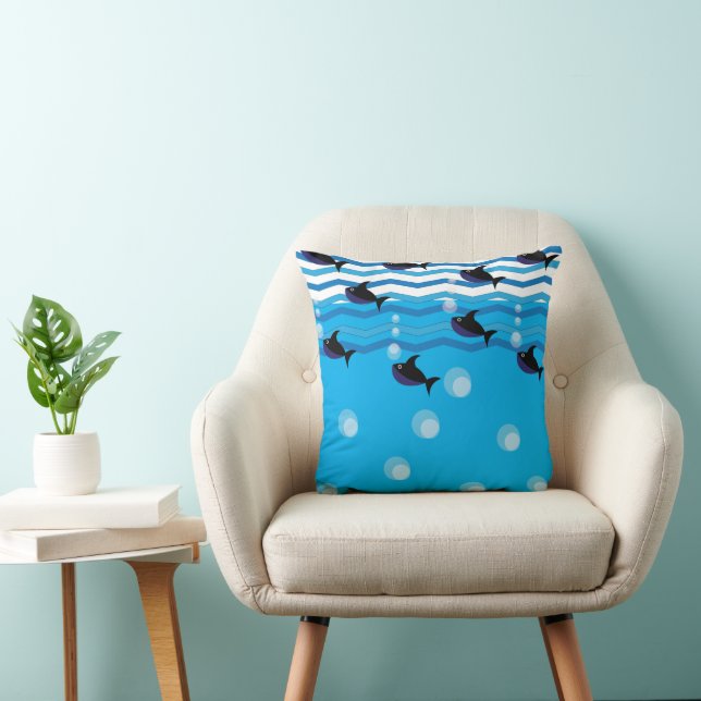 Cute Sharks Ocean Throw Pillow (Chair)