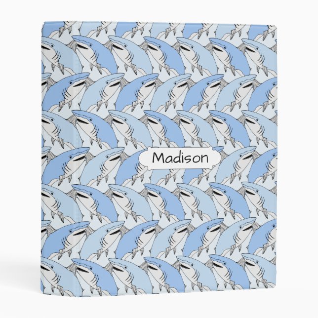 Cute Sharks Pattern custom name mini binder (Front/Spine)