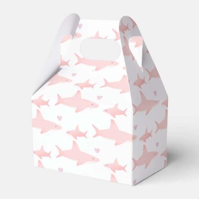 Cute Sharks Pink White | Baby Shower Favor Box (Front Side)