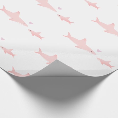Cute Sharks Pink White  Baby Shower Wrapping Paper