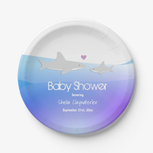 Cute Sharks Purple Ocean  Baby Shower Plates