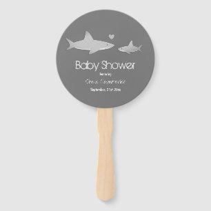 Cute Sharks Solid Gray Background Baby Shower Hand Fan