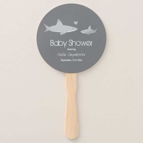 Cute Sharks Solid Gray Background  Baby Shower Hand Fan