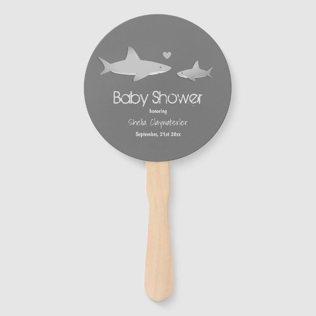 Cute Sharks Solid Gray Background | Baby Shower Hand Fan (Front)