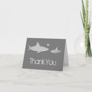 Cute Sharks Solid Gray Background Baby Shower Letterpress Thank You Card