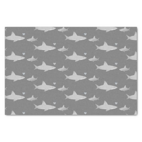 Cute Sharks Solid Gray Background  Baby Shower Tissue Paper