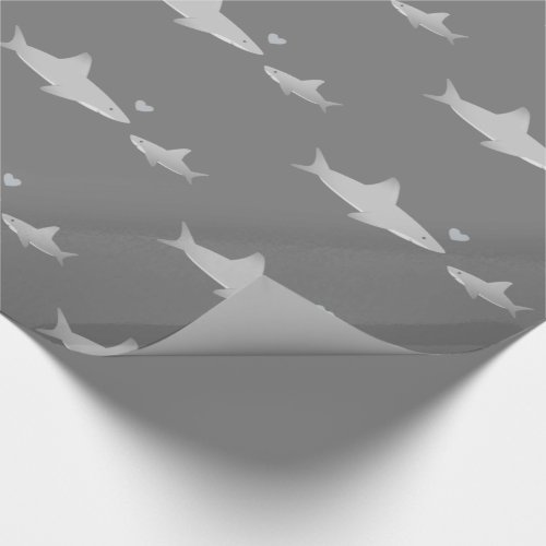 Cute Sharks Solid Gray Background  Baby Shower Wrapping Paper