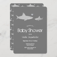 Cute Sharks Solid Gray Vertical Baby Shower Invitation