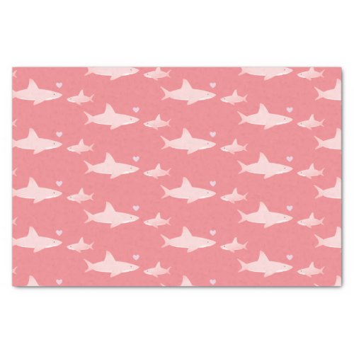 Cute Sharks Solid Pink Background  Baby Shower Tissue Paper