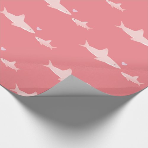 Cute Sharks Solid Pink Background  Baby Shower Wrapping Paper