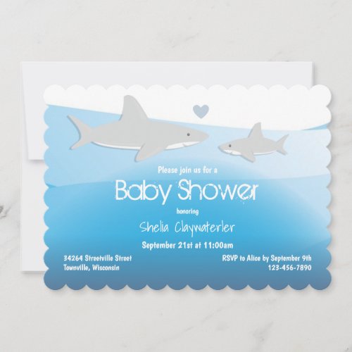 Cute Sharks Under the Sea Baby Shower Invitation
