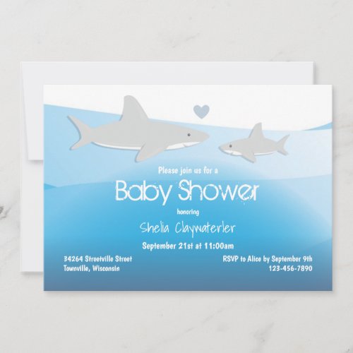Cute Sharks Under the Sea Baby Shower Invitation