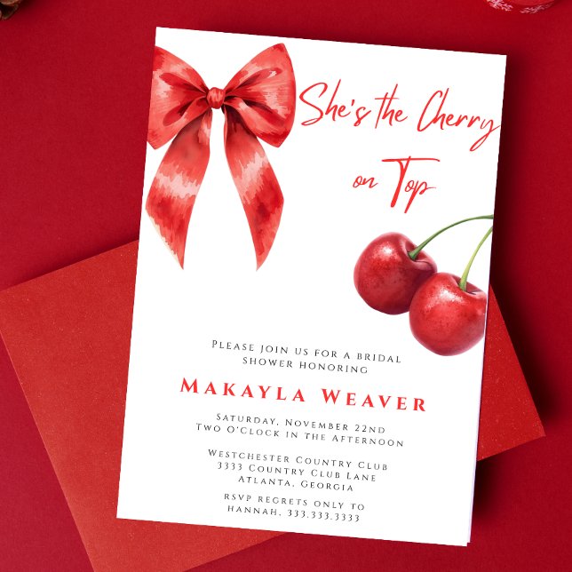 Cute She’s the Cherry on Top Bridal Shower Invitation (Creator Uploaded)