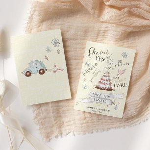 Cute She Said Yes Cartoon Style Save The Date Invitation