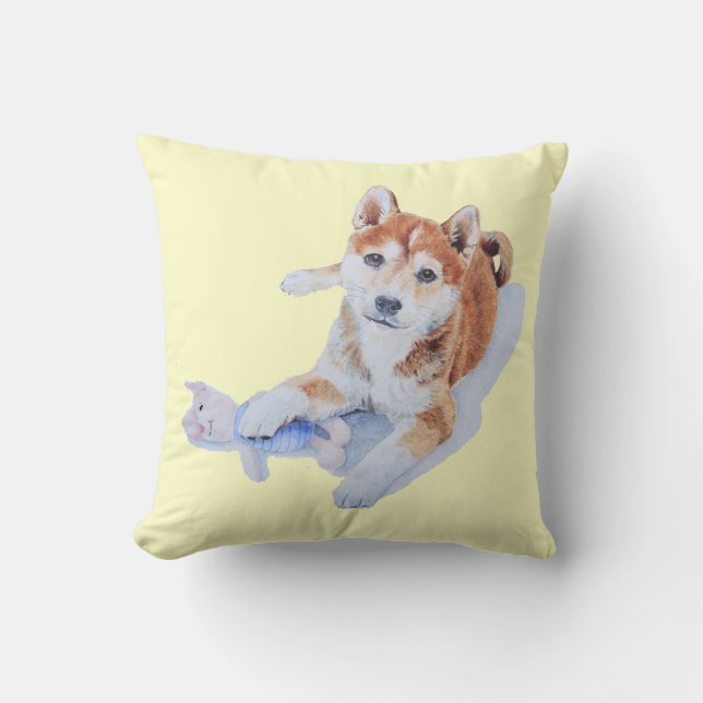Cute sheba inu puppy dog throw pillow (Front)
