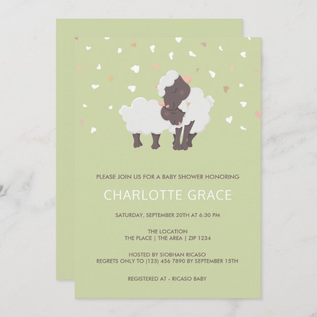 Cute Sheep And Lamb Personalized Baby Shower Invitation (Front/Back)