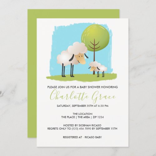 Cute Sheep And Lambs Personalized Baby Shower Invitation