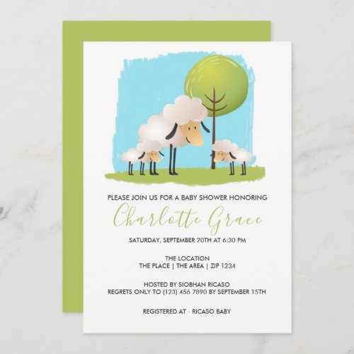 Cute Sheep And Lambs Personalized Twin Baby Shower Invitation