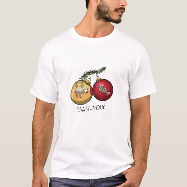 Cute Sheep Baa Humbug! Christmas Scrooge Cartoon T-Shirt (Front)