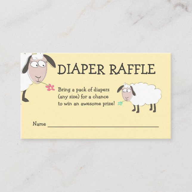 Cute Sheep, Baby Shower, Diaper Raffle Enclosure Card (Front)