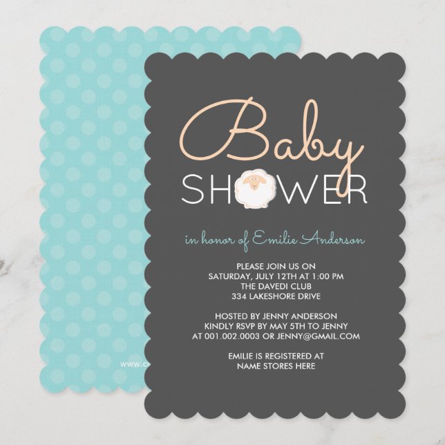 Cute Sheep Baby Shower Invitation (Front/Back)
