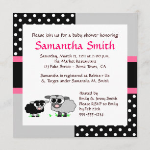 Cute Sheep Baby Shower Invitation Pink Black Grey