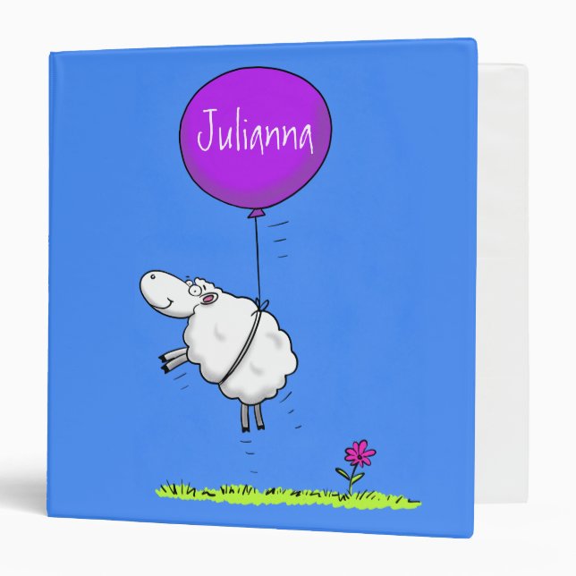 Cute sheep balloon cartoon humor illustration 3 ring binder (Front/Inside)