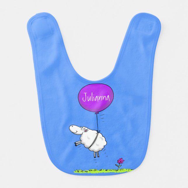 Cute sheep balloon cartoon humor illustration baby bib (Front)
