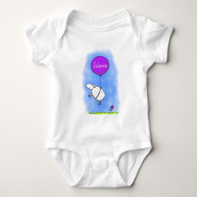 Cute sheep balloon cartoon humor illustration baby bodysuit (Front)