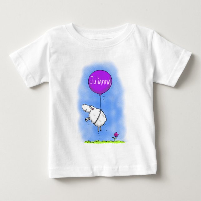 Cute sheep balloon cartoon humor illustration baby T-Shirt (Front)
