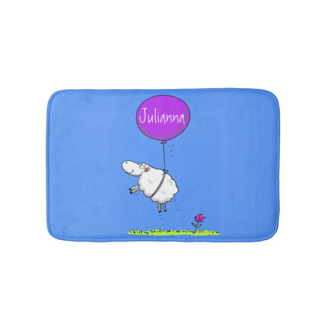 Cute sheep balloon cartoon humor illustration bath mat (Front)