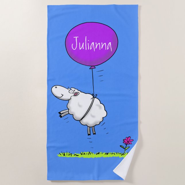 Cute sheep balloon cartoon humor illustration beach towel (Front)