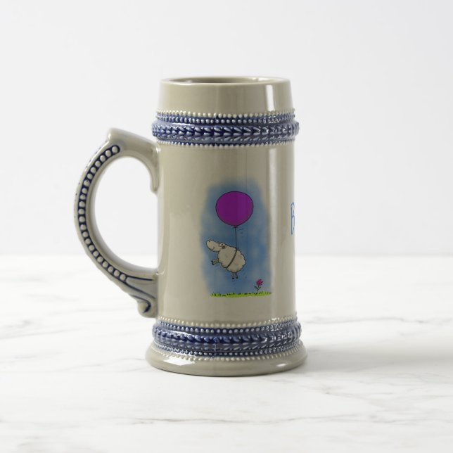 Cute sheep balloon cartoon humor illustration beer stein (Left)