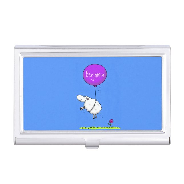 Cute sheep balloon cartoon humor illustration business card case (Front)