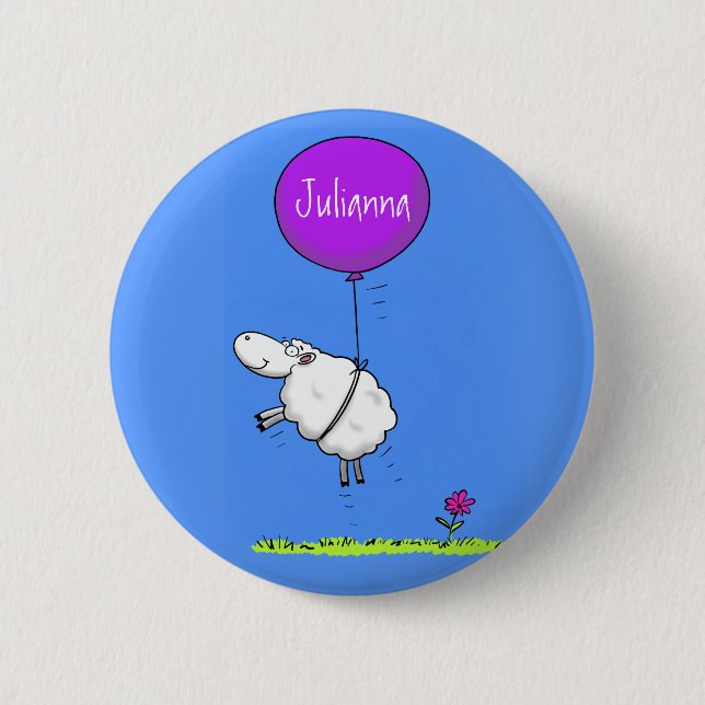 Cute sheep balloon cartoon humor illustration button (Front)