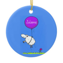 Cute sheep balloon cartoon humor illustration ceramic ornament