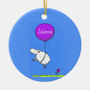 Cute sheep balloon cartoon humor illustration ceramic ornament