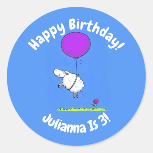 Cute sheep balloon cartoon humor illustration classic round sticker