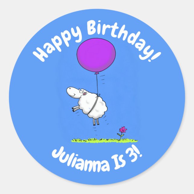 Cute sheep balloon cartoon humor illustration classic round sticker (Front)