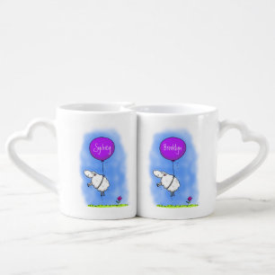Cute sheep balloon cartoon humor illustration coffee mug set