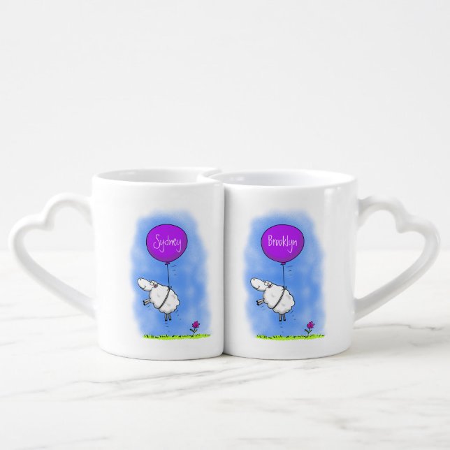 Cute sheep balloon cartoon humor illustration coffee mug set (Back Nesting)