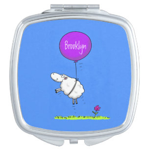 Cute sheep balloon cartoon humor illustration compact mirror