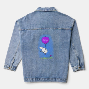 Cute sheep balloon cartoon humor illustration denim jacket