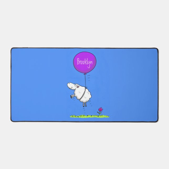Cute sheep balloon cartoon humor illustration desk mat (Front)