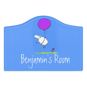 Cute sheep balloon cartoon humor illustration door sign
