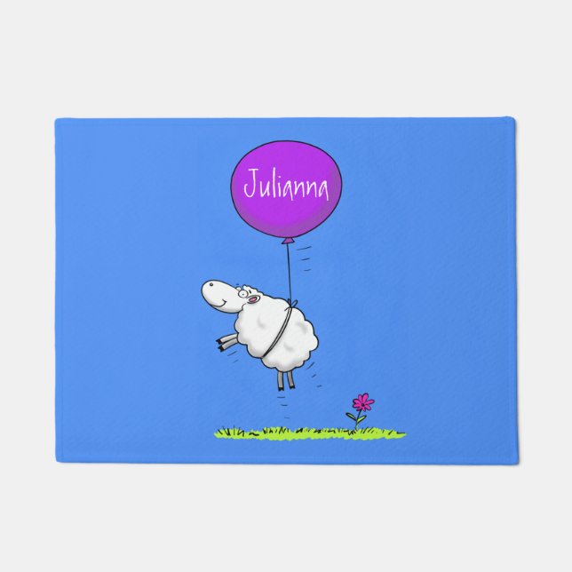 Cute sheep balloon cartoon humor illustration doormat (Front)