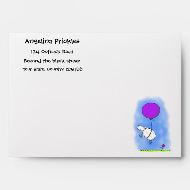 Cute sheep balloon cartoon humor illustration envelope (Front)